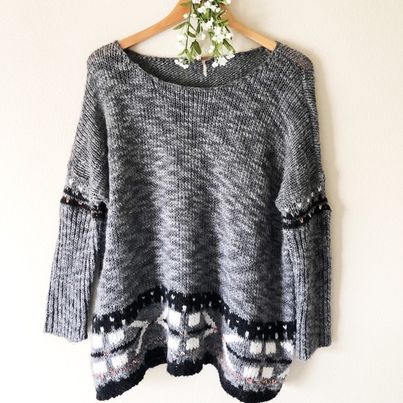 Free People Sweaters - Free People Boho Gray Mohair Wool Knit Sweater S